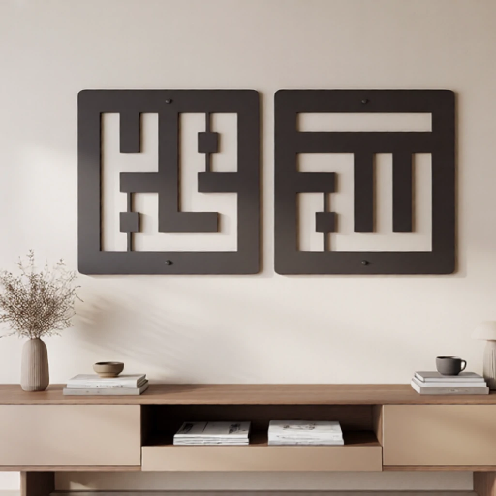 Allah Muhammad Name - Kufic Calligraphy - Metal Wall Art Allah Muhammad Name - Kufic Calligraphy - Metal Wall Art