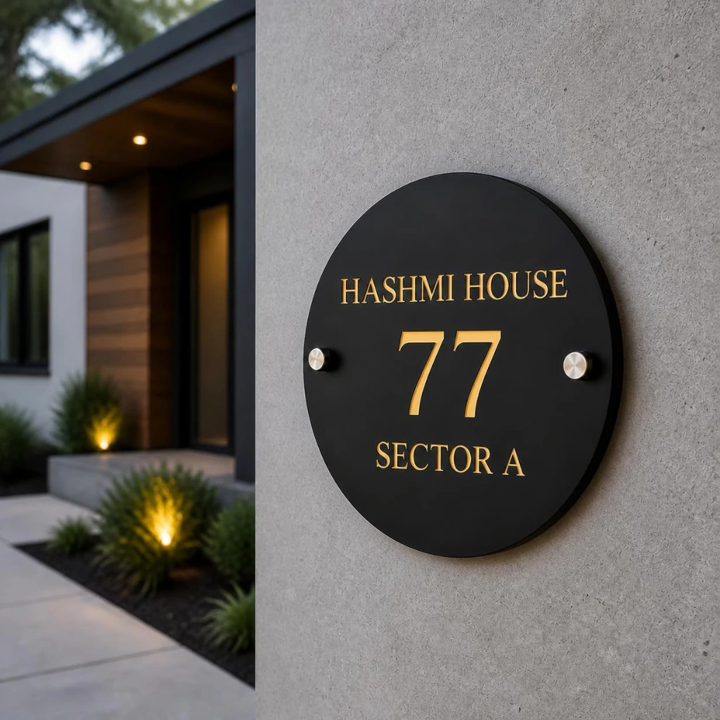 Round - 18 x 18 - Gold - House Name plate PAKDM Round - 18 x 18 - Gold - House Name plate PAKDM