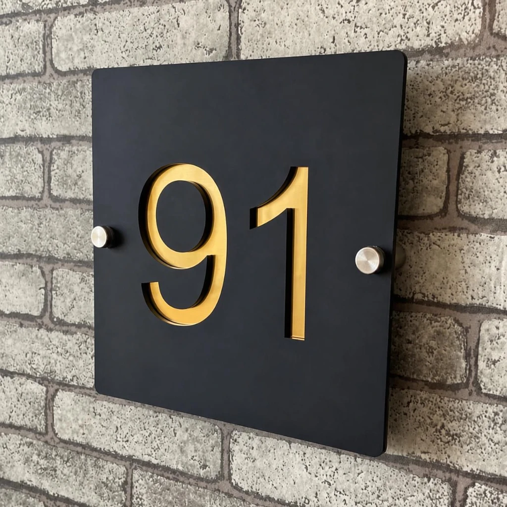 Square - 6 x 6 - Gold - House Number Plate PAKDM