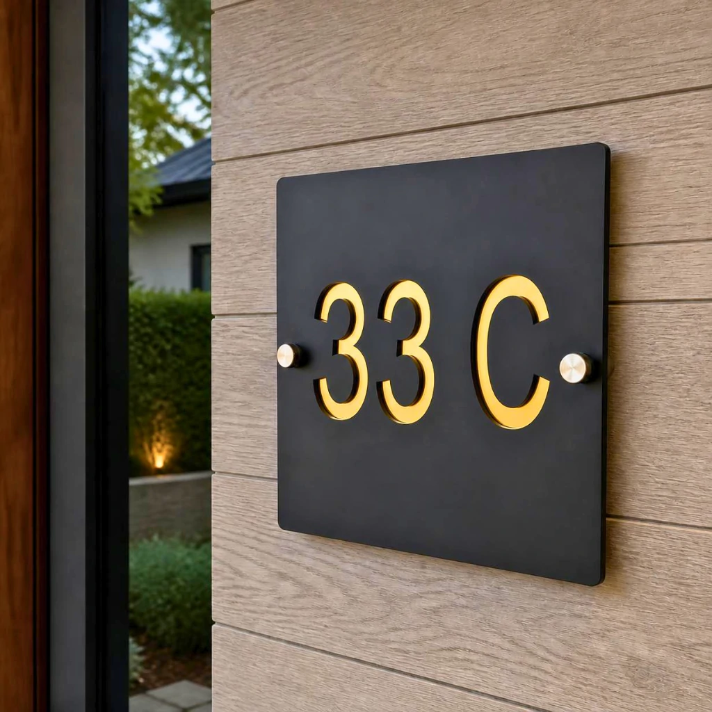 Square - 8 x 8 - Gold - House Number Plate PAKDM
